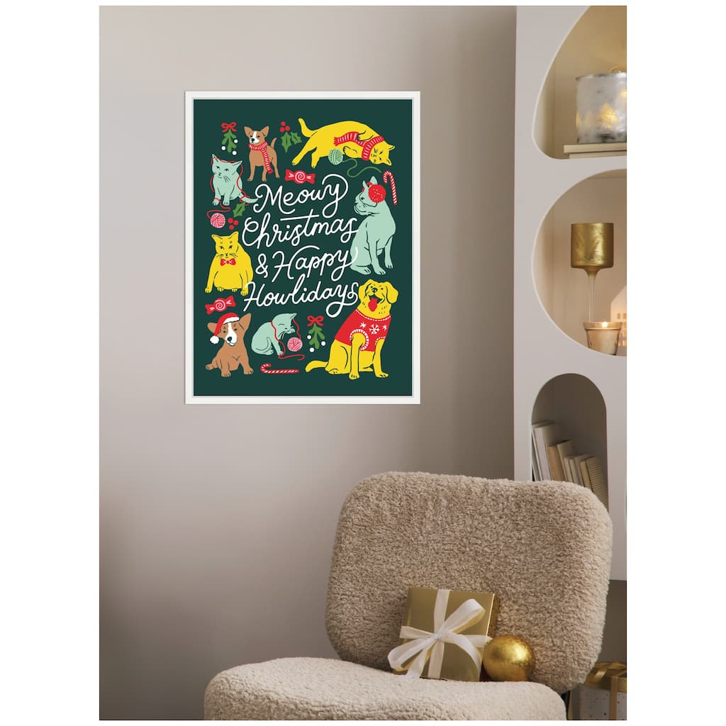 Kate and Laurel Sylvie Framed Canvas Meowy Howlidays by Maria Filar