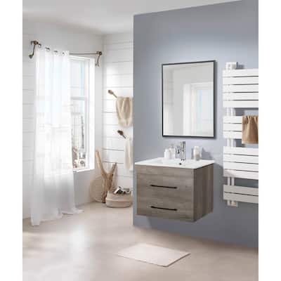 24" Bathroom Vanity with Drawers, Soft-Close, White Sink and Mirror
