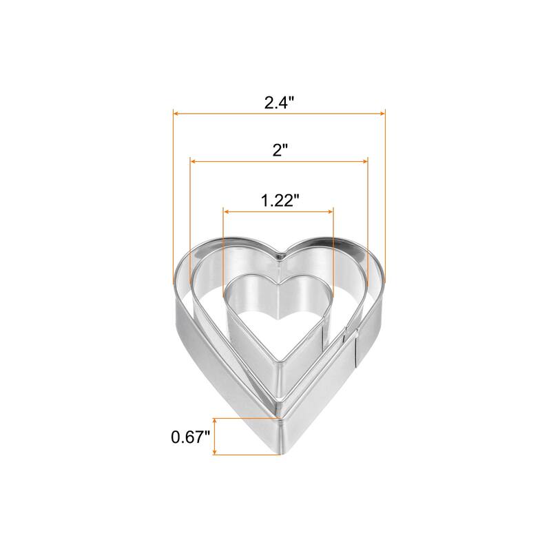 3pcs Cookie Cutters, Heart Shaped Stainless Steel Biscuit Cookie Cutter - Silver - Silver