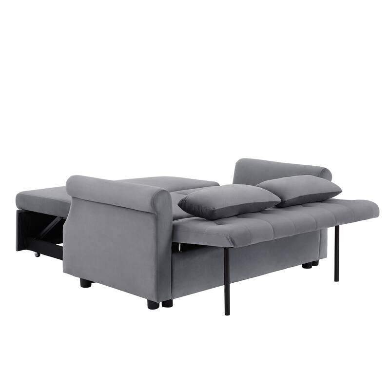 55" Velvet Convertible Pull-Out Loveseat Sleeper Sofa with 2 Pillows