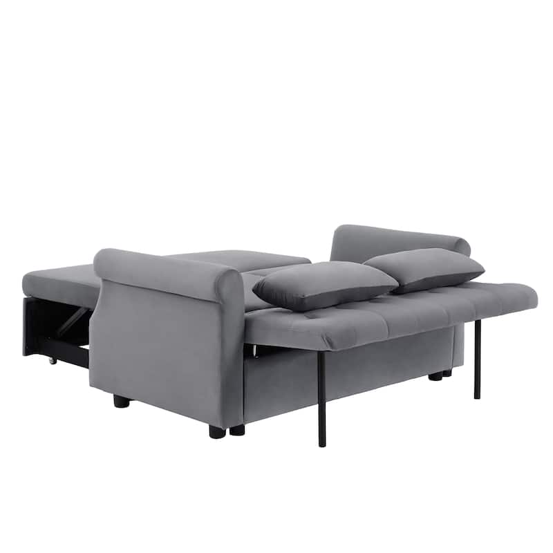 Velvet Pull Out Loveseat Sofa Convertible Sleeper Loveseat Bed with 2 Pillows Rivet Arm Lounge Couch Tufted Sofa