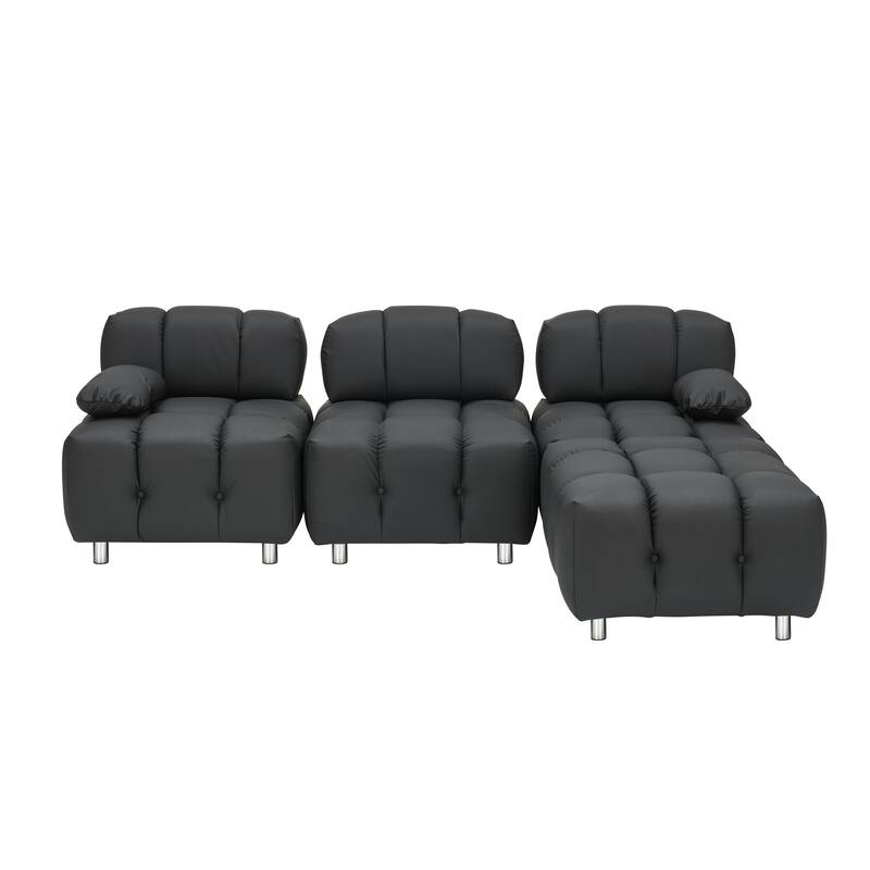 90.60" Tech Fabric L-Shaped Three-Seater Cushioned Sofa (New)