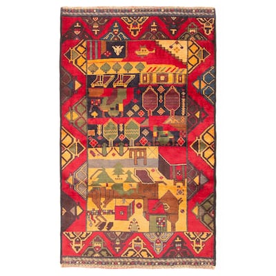 ECARPETGALLERY Hand-knotted Baluch Red Wool Rug - 3'6 x 6'0