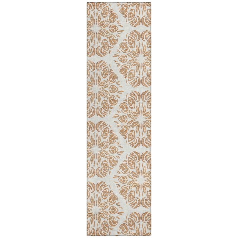 Machine Washable Indoor/ Outdoor Damask Pearl Chantille Rug