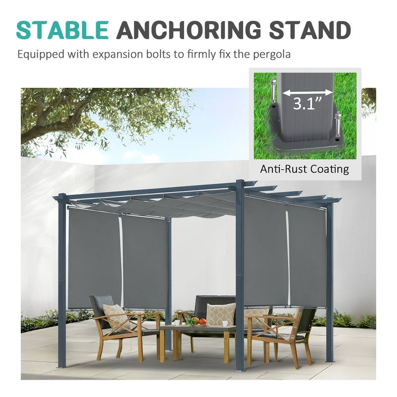 Aoodor 10 x 10 FT Outdoor Pergola with Retractable Shade Canopy, 4 Pieces Roller Shade Curtain