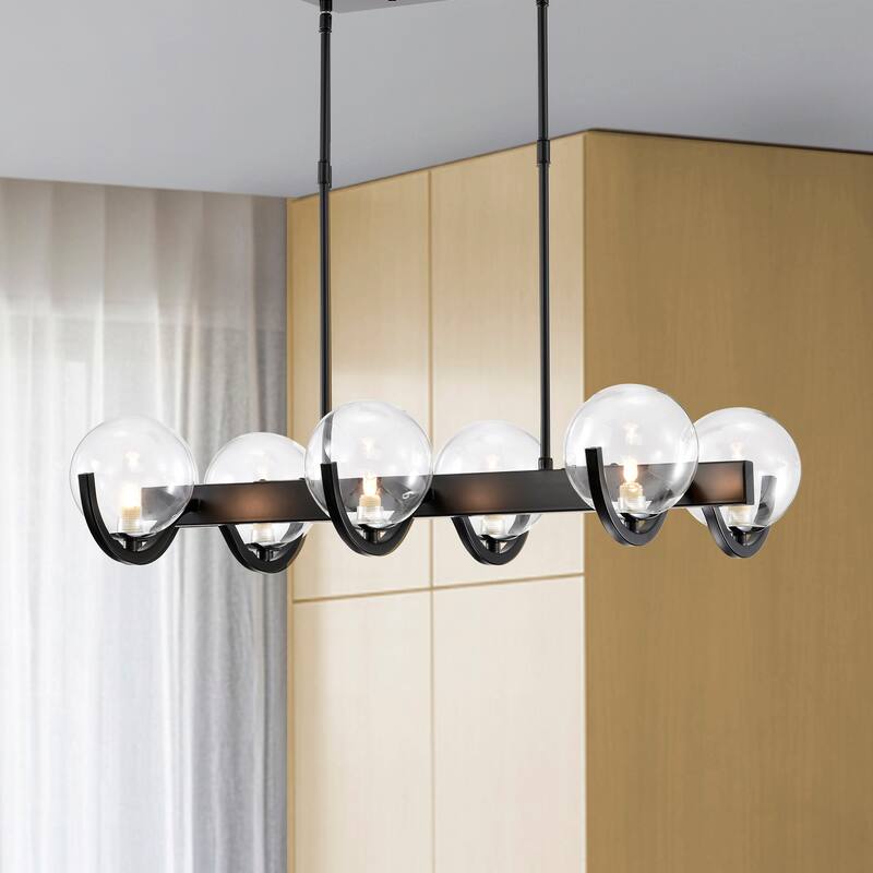 25" Element Matte Black 6-Light Linear Chandelier with Glass Globe Shade