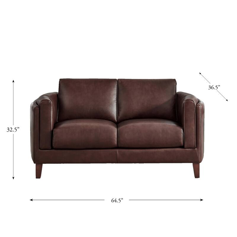 Hydeline Maui Top Grain Leather Sofa and Loveseat Set With Feather, Memory Foam and Springs