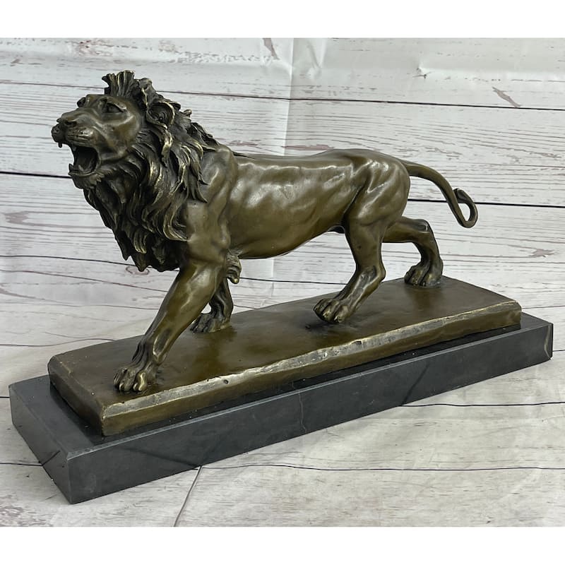 African Imitative Lion Bronze Sculpture Statue By Milo Figurine Marble Base Figure Decor