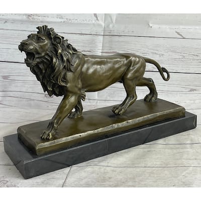 African Imitative Lion Bronze Sculpture Statue By Milo Figurine Marble Base Figure Decor
