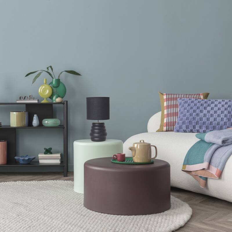 Ribbed Ceramic Table Lamp with Drum Shade - 12.75" - Black