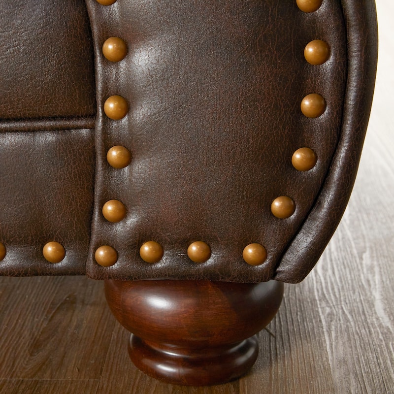 Roundhill Furniture Leinster Fabric Upholstered Nailhead Chair and Ottoman in Espresso