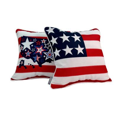 Throw Pillow Indoor Outdoor One Flag One Nation Red White Blue 16" Square Set of 2