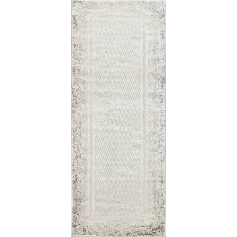 Omari Collection Cream/Blue Abstract Traditional Area Rug