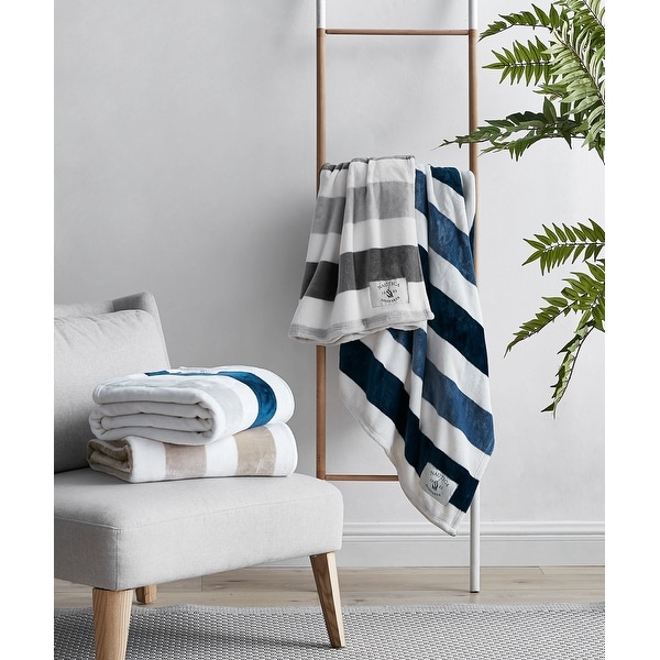 Nautica Awning Stripe Ultra Soft Plush Throw Blanket On Sale