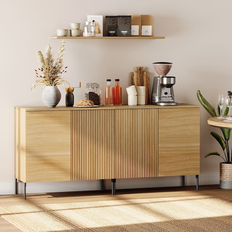 31.5" Wooden Reeded Sideboard With 2 Doors, Modern Credenza Storage Cabinet