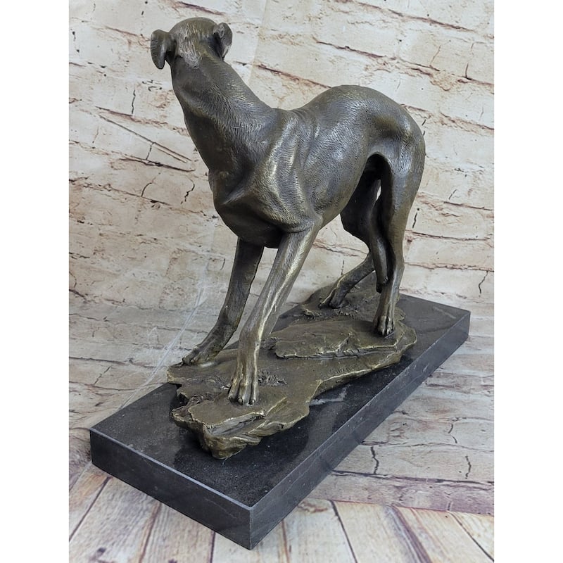 Greyhound Whippet Slender Dog Bronze Metal Sculpture Statue Figure On Marble Base
