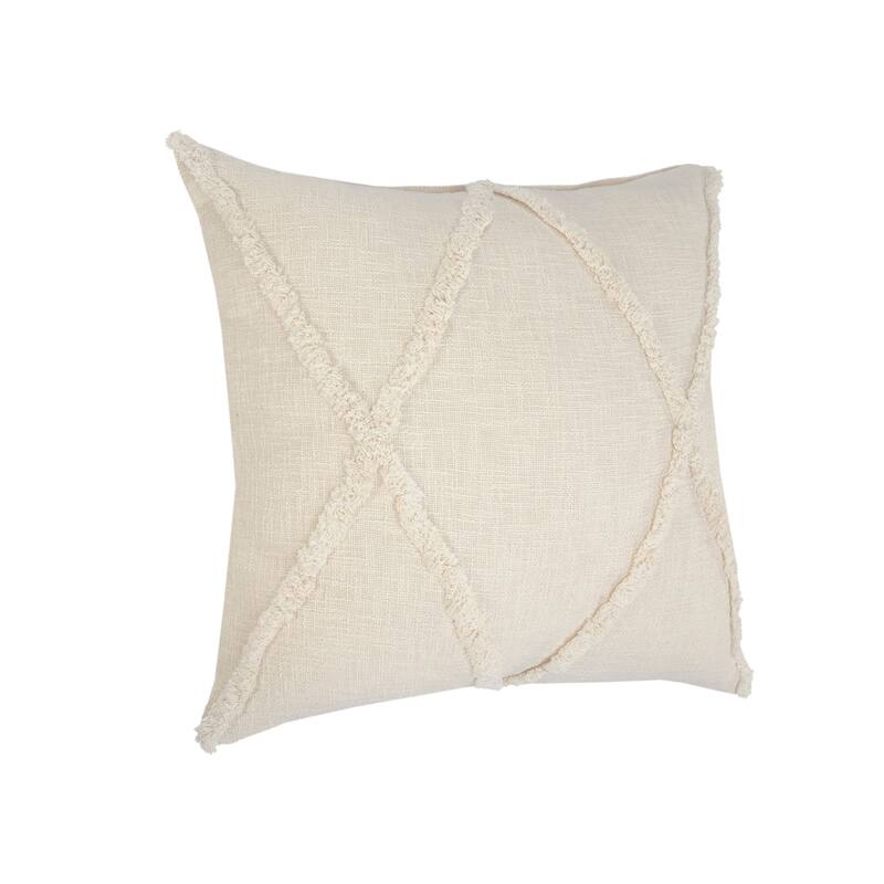 26" Cream Hand Woven Diamond Tufted Square Throw Pillow