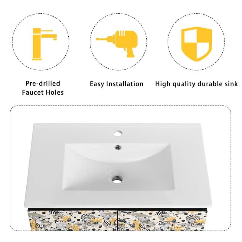 30"Floating Wall-Mounted Bathroom Vanity With Ceramics Sink & Soft-Close Cabinet Door