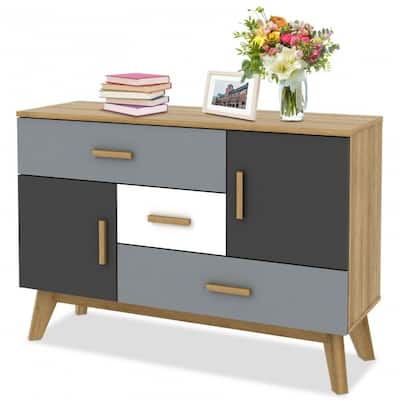 Free-standing Storage Floor Cabinet with 2 Doors and 3 Drawers - 46.5" x 16" x 32"(L x W x H)