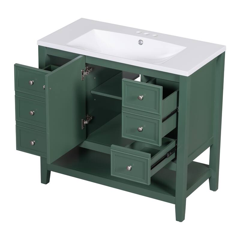 36" Bathroom Vanity with Sink, One Cabinet and Three Drawers, Solid Wood and MDF Board