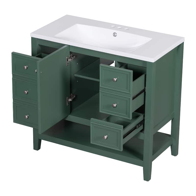 Roomfitters 36" Bathroom Vanity with Sink Cabinet with 3 Drawers and Door Solid Wood and MDF Structure