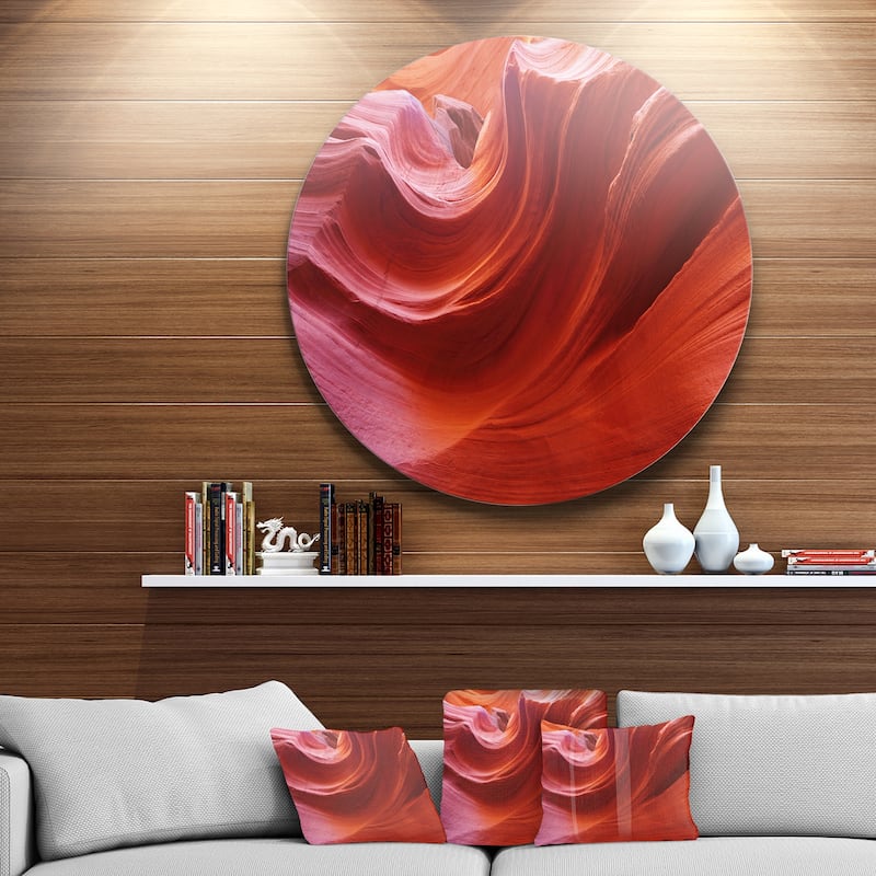 Designart 'Illuminated Antelope Canyon' Landscape Photo Round Metal Wall Art