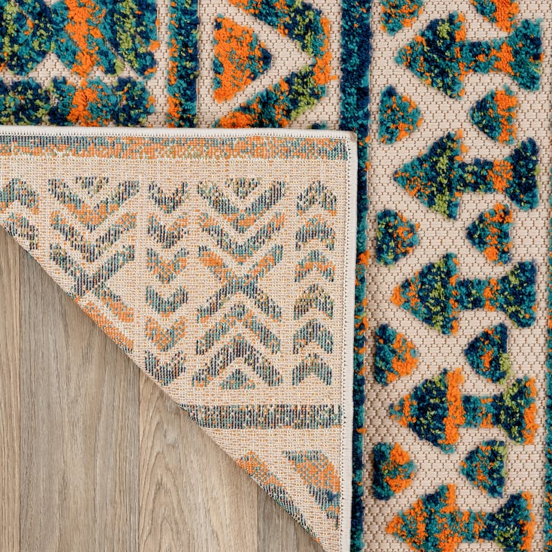 World Rug Gallery Modern Stripes Faded Geometric Indoor/Outdoor Area Rug