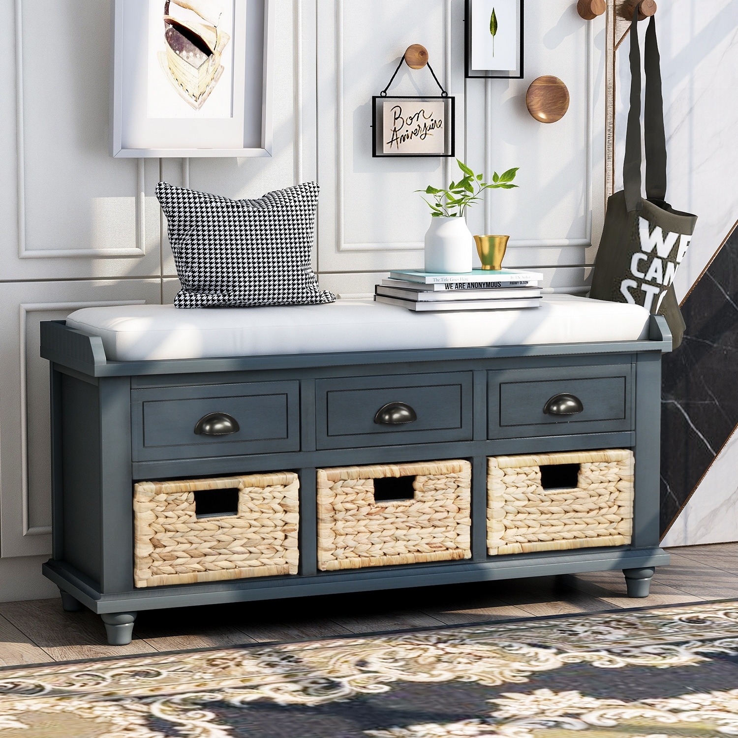 Antique shoe store storage bench