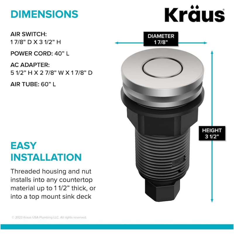 Kraus KWDA-200 Garbage Disposal Air Switch Kit with Flat-Top Push
