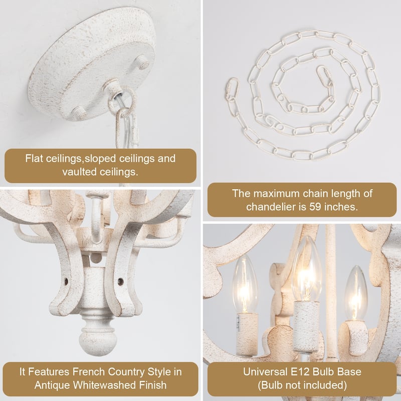 4-Light 14.56-inch Wooden Lantern Rustic Chandeliers for Entryway Hallway