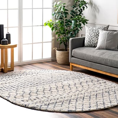 Nuloom Beige Geometric Moroccan Trellis Shag Rug