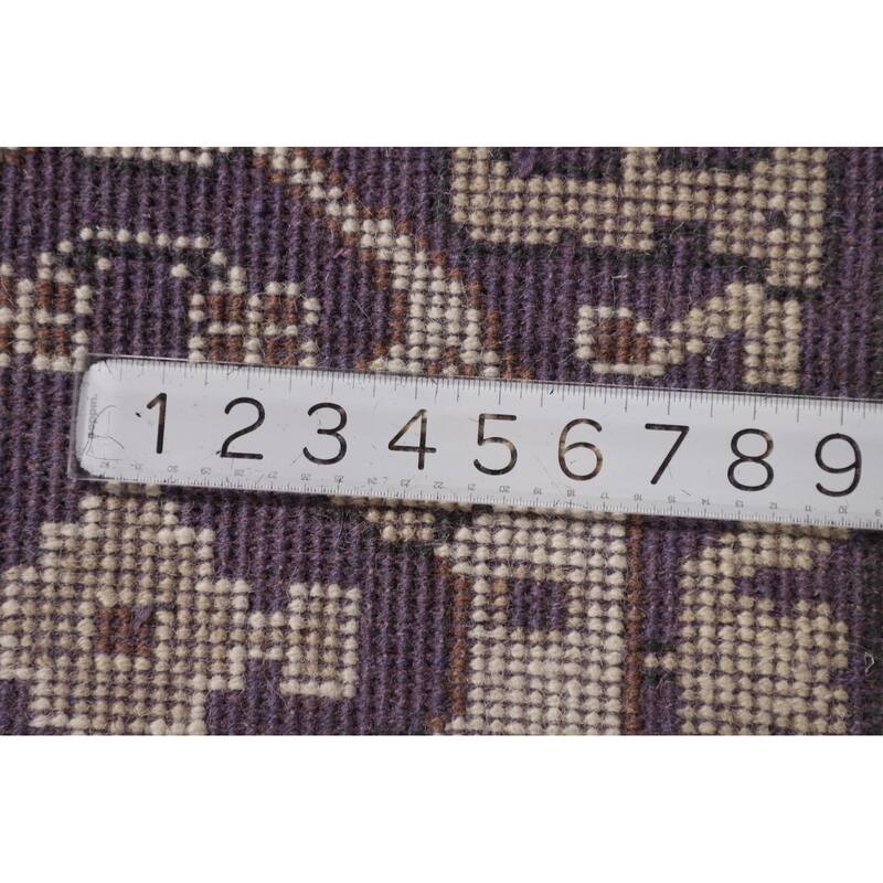 Purple & Ivory Oushak Oriental Runner Rug Hand-Knotted Wool Carpet - 2'6"x 9'9"