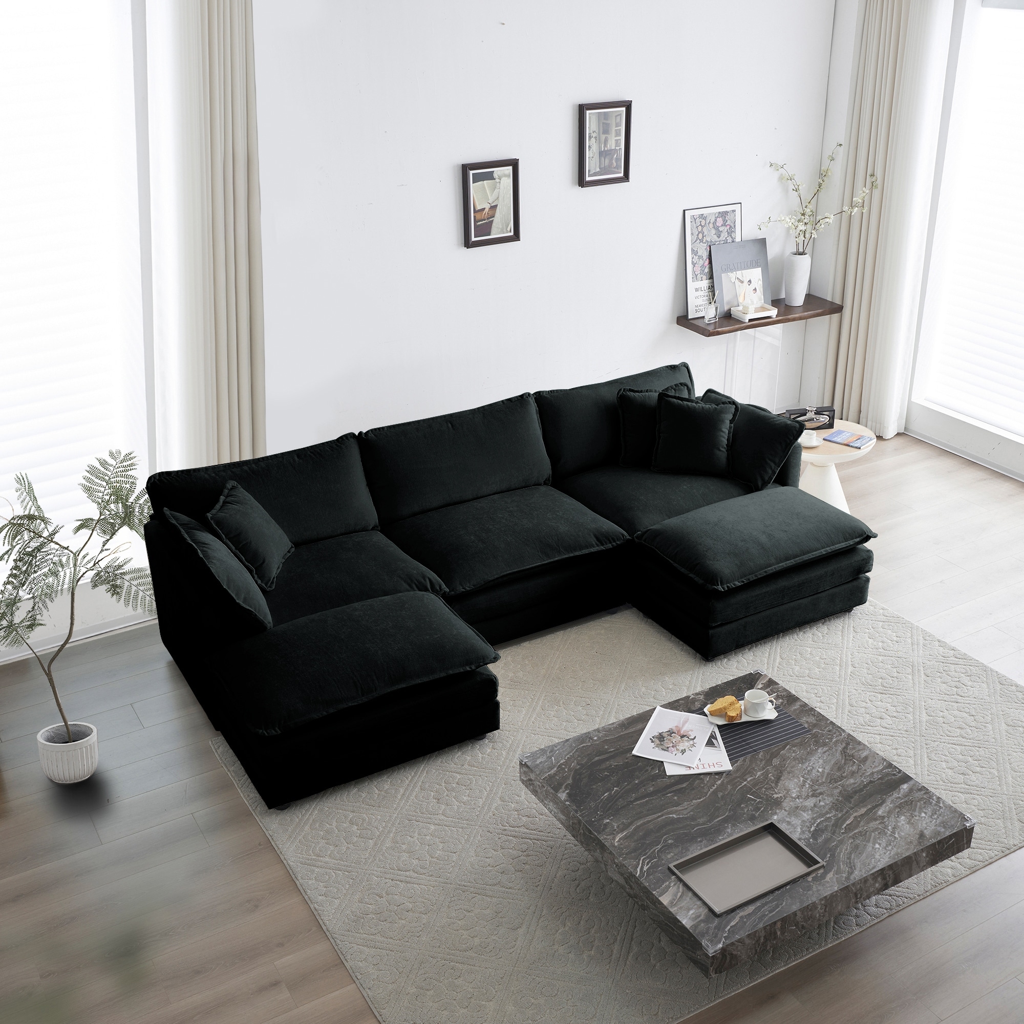GDFStudio - Zika Chenille 3-Seater Sofa with 2 Ottoman