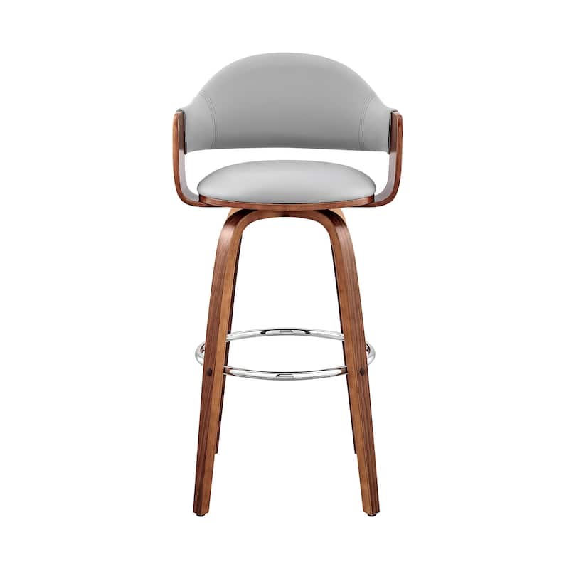 26" Rich Grey Faux Leather Walnut Wood Bar Stool - 36 x 20 x 20