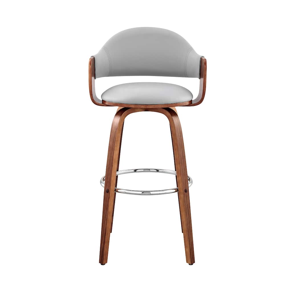 Contemporary Grey Faux Leather Swivel Bar Stool with Backrest and Footrest for Kitchen Island