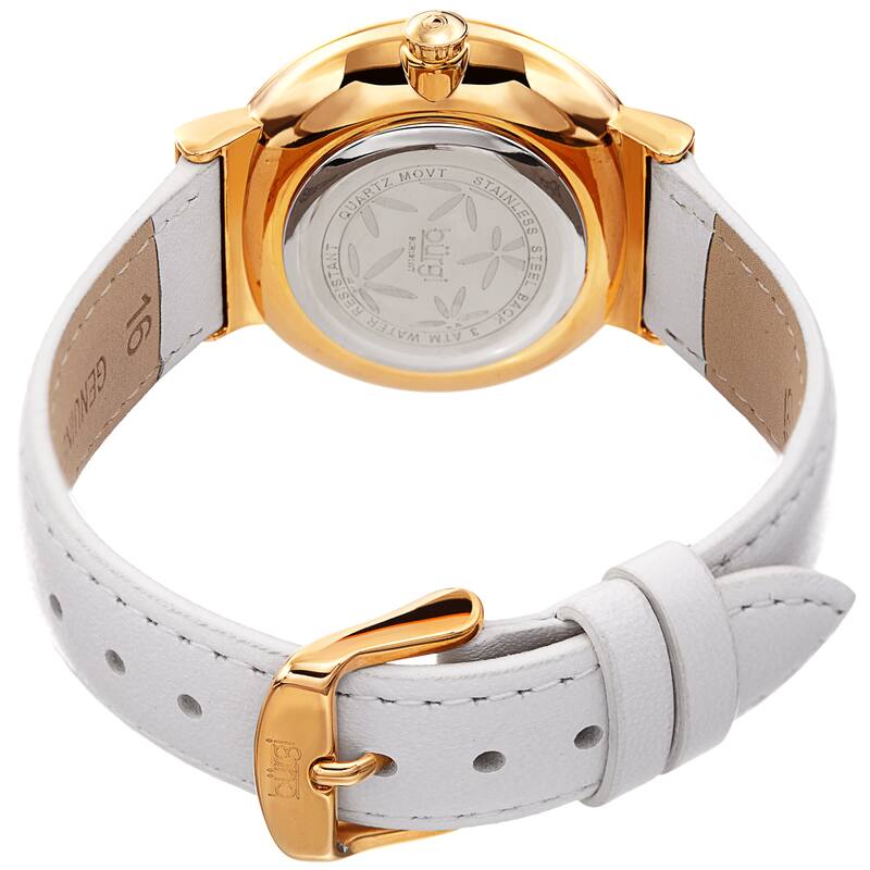 Burgi Ladies Sparkling Floral White Leather Strap Watch