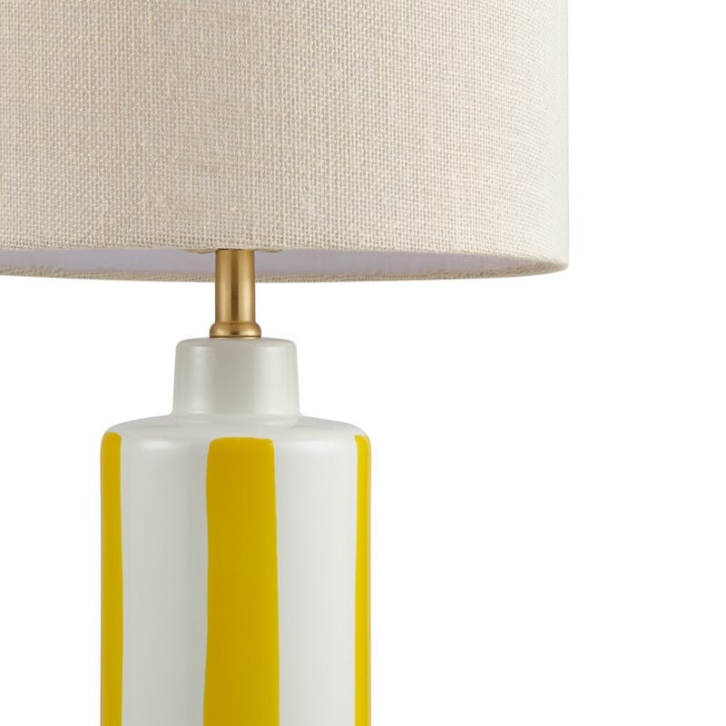 KAWOTI Modern White with Yellow Stripe Ceramic Table Lamp