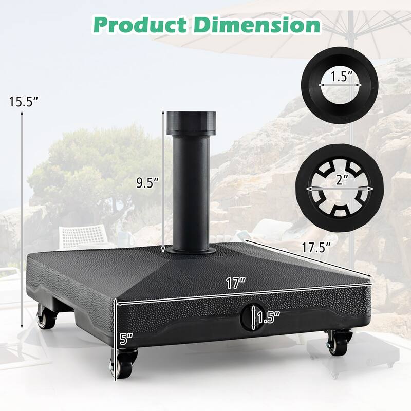 Gymax Patio Umbrella Base w/ 4 Universal Wheels 2 Receivers Square