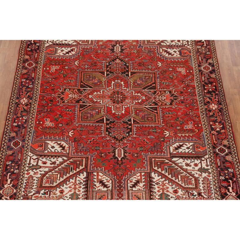 Hand Knotted Oriental 100% Wool Carpet Traditional Medallion Red Heriz Area Rug - 10' 3'' X 7' 9''