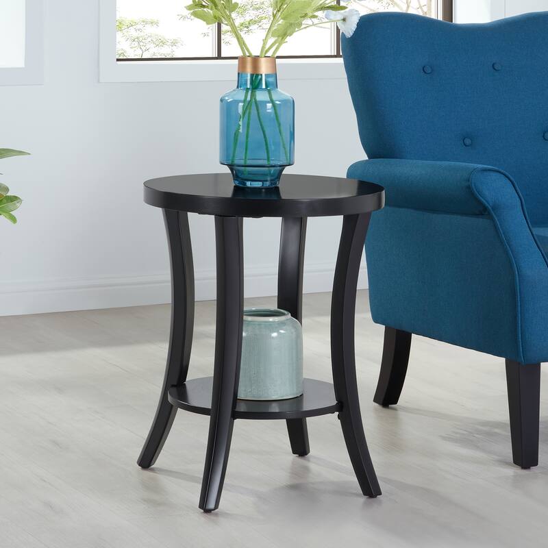 Round End Table with Shelf Two-Tier Storage Accent Furniture with Curved Legs and Smooth Veneer Finish for Home - 18