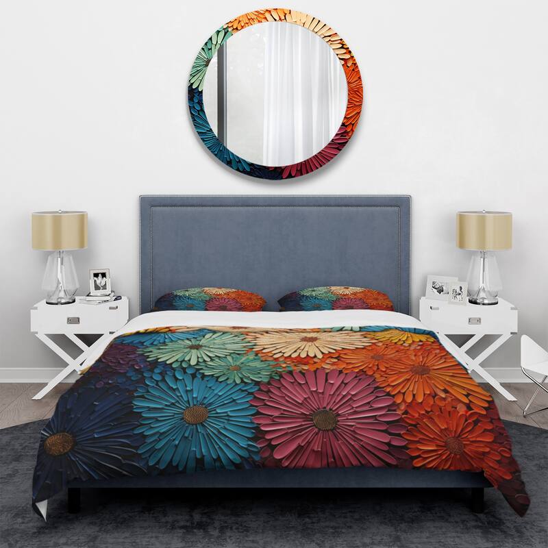 Designart "Mid Century Sunburst Serenade III" Multi-Color Mid-Century - Bedding Cover Set With Shams