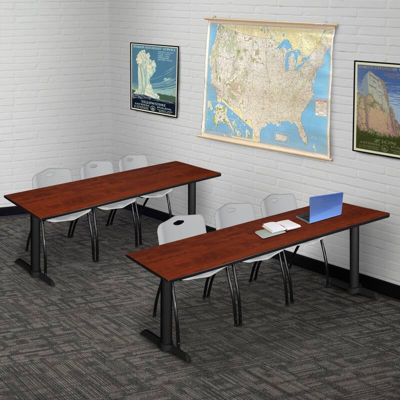 84" x 24" Training Table- Cherry & 3 'M' Stack Chairs- Grey