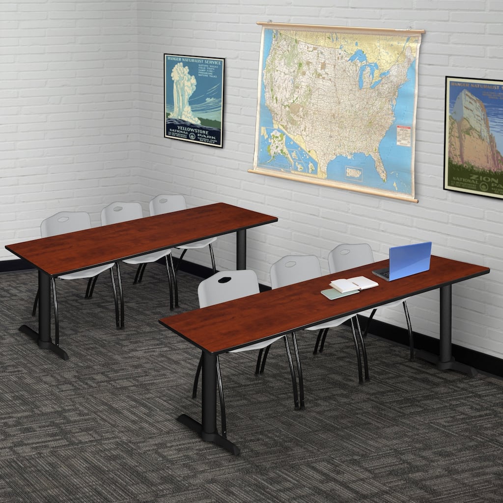 84" x 24" Training Table- Cherry & 3 'M' Stack Chairs- Grey