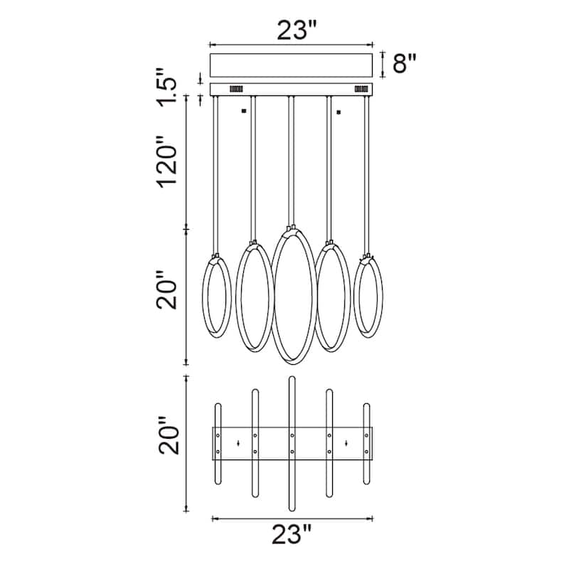 Hoops Integrated LED 23in 5 Ring Black Chandelier