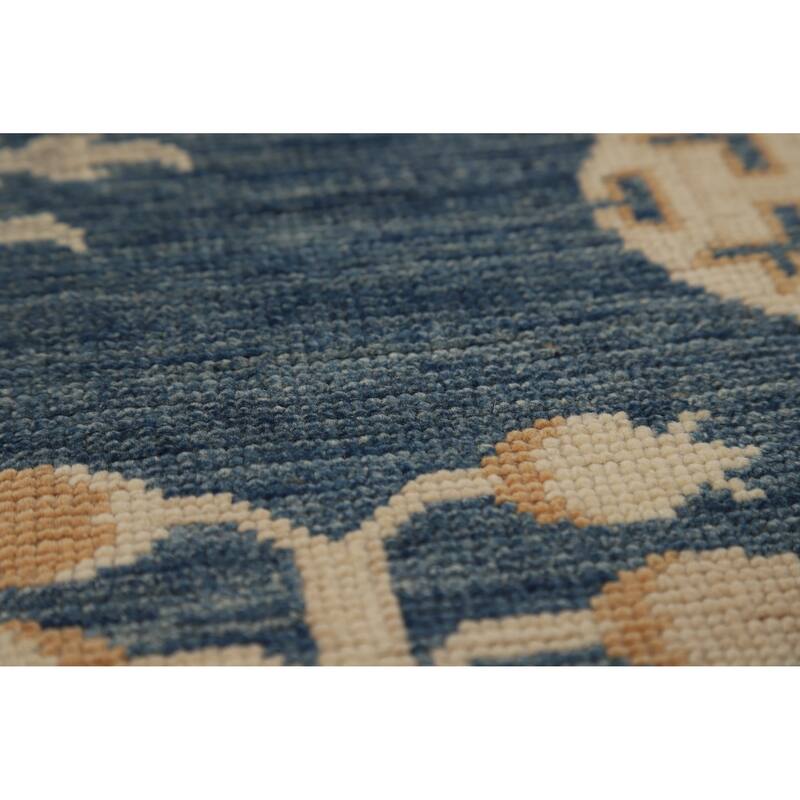 Hand Knotted Oriental 100% Wool Carpet Transitional Geometric Navy Blue & Blues Oushak Area Rug - 12' 0'' X 9' 2''