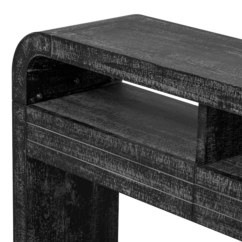 52" MDF Console Table with Fireplace Design and Wood Veneer for Living Room