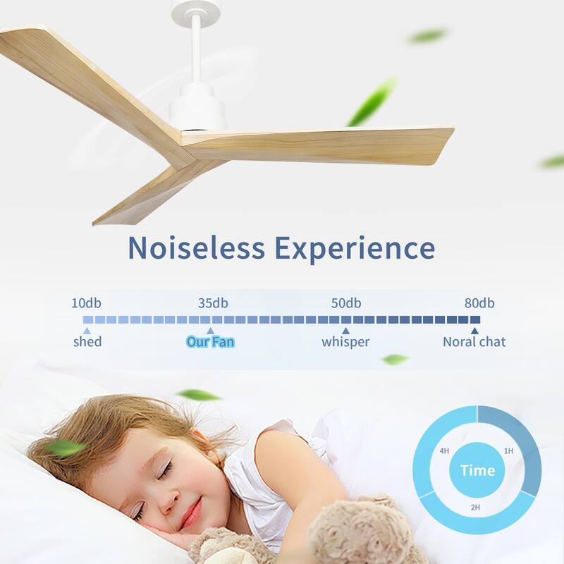 52" Ceiling Fan No Light, Natural Wood Ceiling Fan with 3 Reversible Blades, 6 Speeds Reversible DC Motor Fan