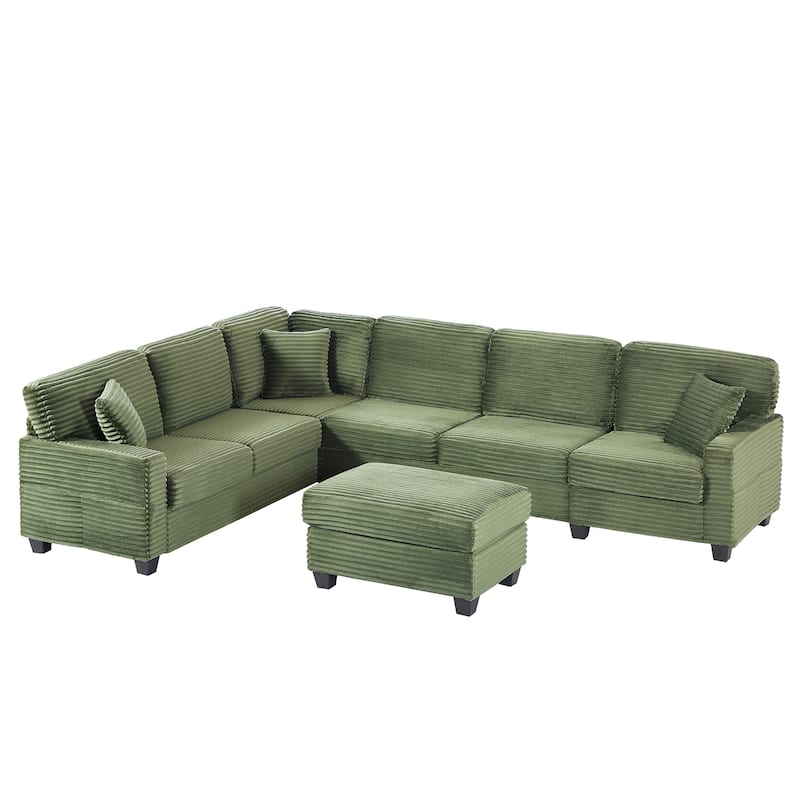 Roomfitters U-Shaped Upholstered Sectional Sofa with Movable Ottoman and Side Storage Pockets for Living Room