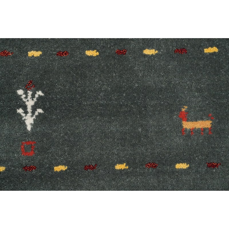 Hand Knotted Oriental 100% Wool Carpet Tribal Animal Pictorial Green Gabbeh Area Rug - 9' 9'' X 8' 1''