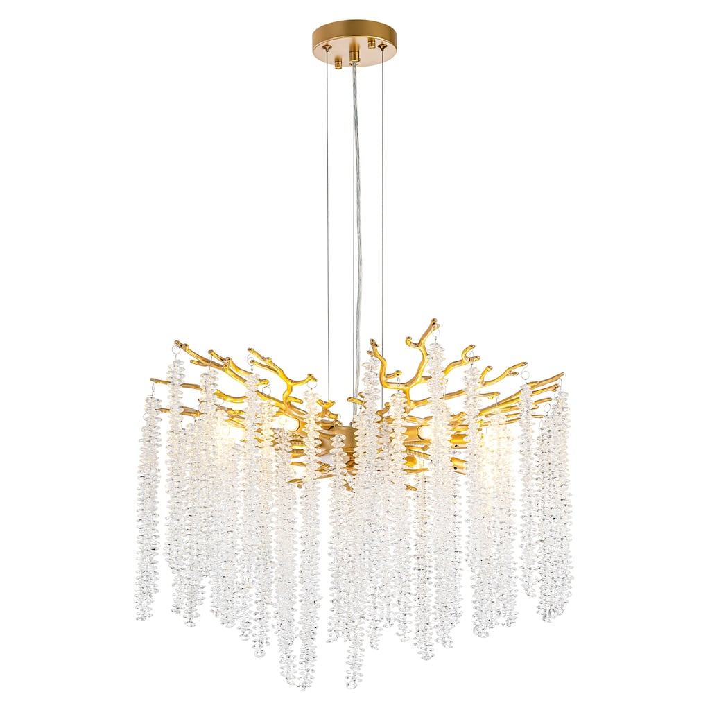 23.6" W 8-Light Modern Glam Tree Branches Style Crystal Raindrop Chandelier Hanging Light for Dining & Living Room
